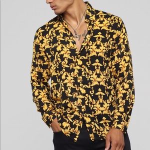 Black & Gold Baroque Long Sleeve Woven Top